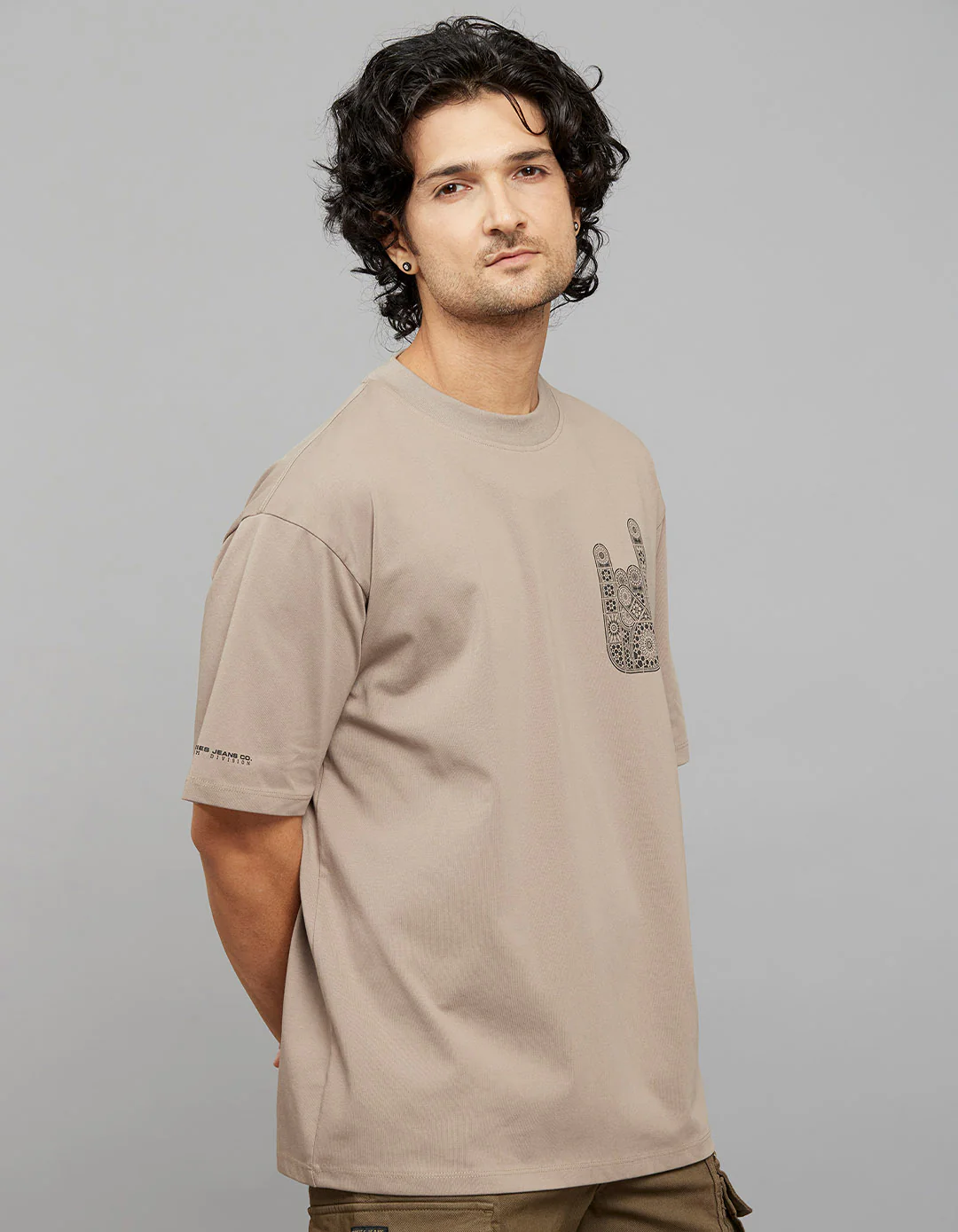 Sand Half Sleeves Round Neck Oversized Tee - Image 5
