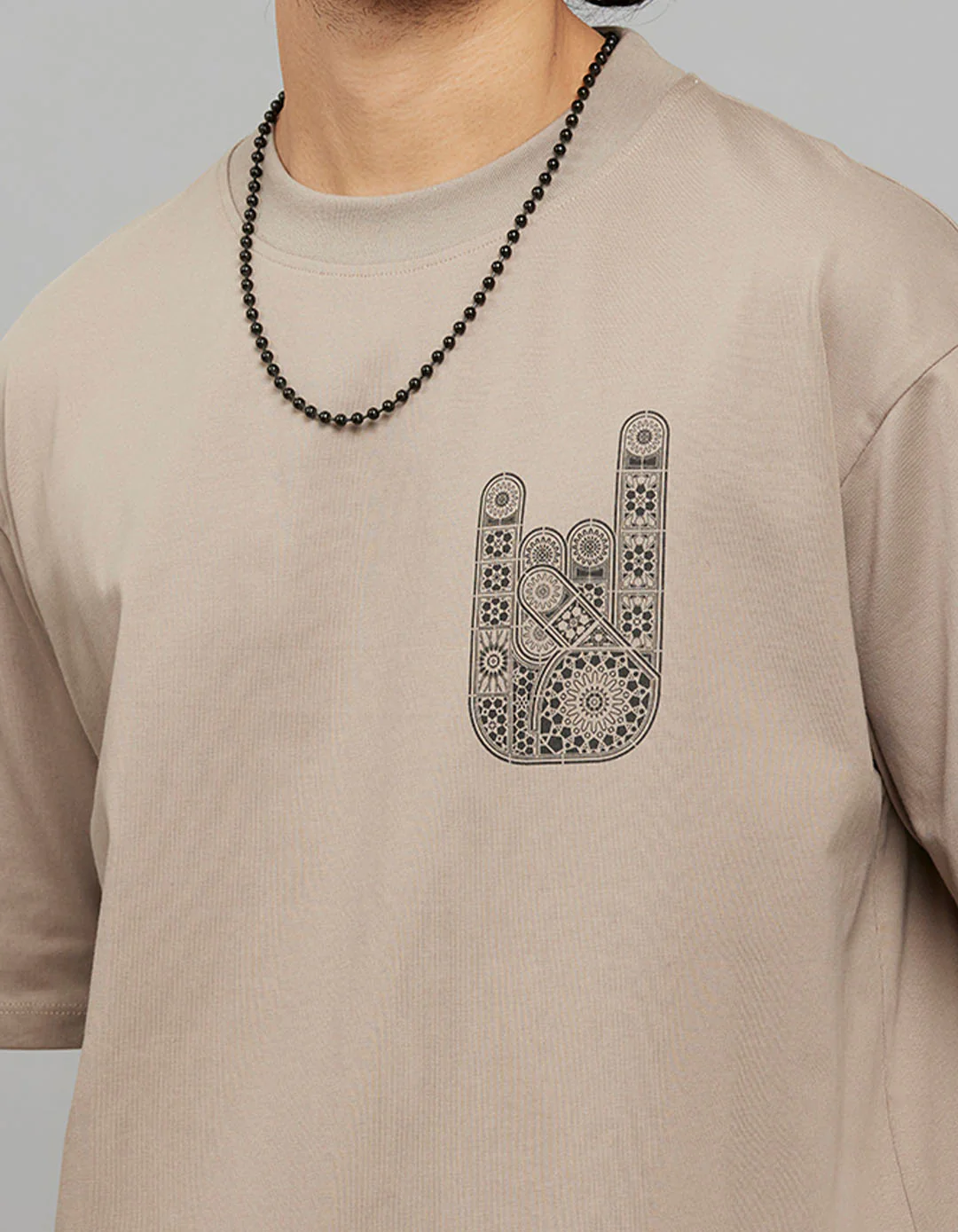 Sand Half Sleeves Round Neck Oversized Tee - Image 6