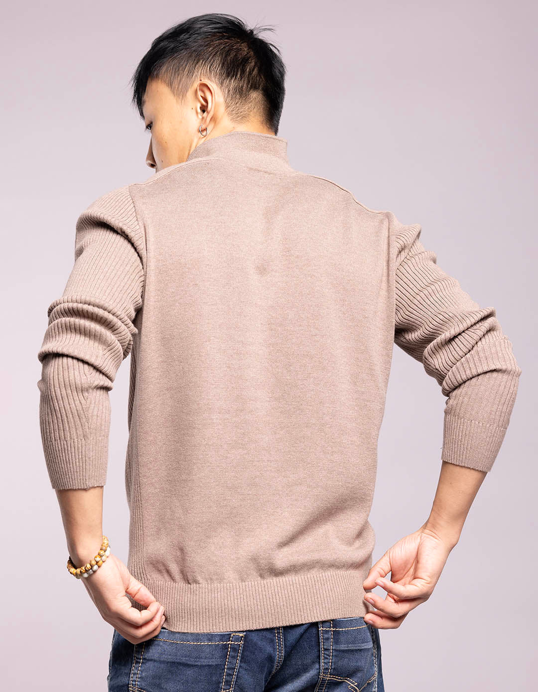 Sand Melange Full Sleeves Flatknit Polo Tee - Image 5