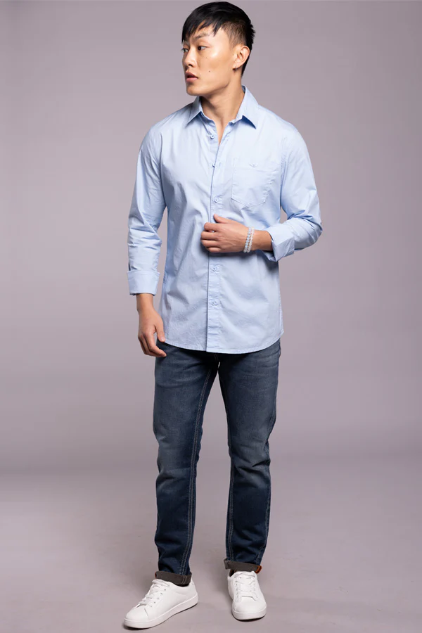 Sky Blue Full Sleeves Solid Shirt - Image 2