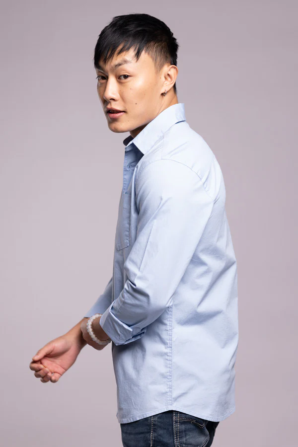 Sky Blue Full Sleeves Solid Shirt - Image 3