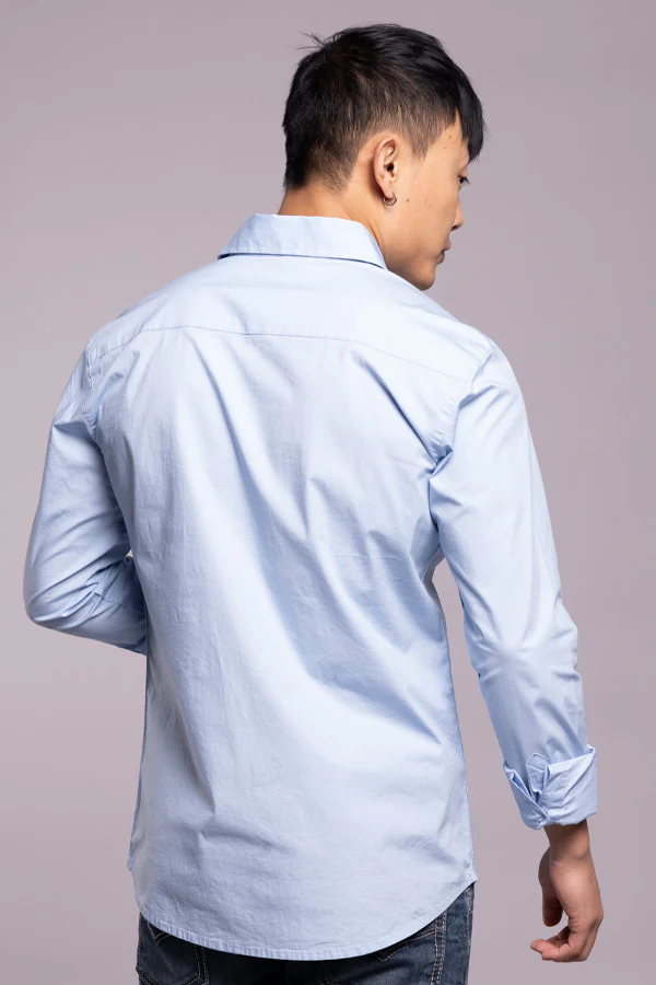 Sky Blue Full Sleeves Solid Shirt - Image 4