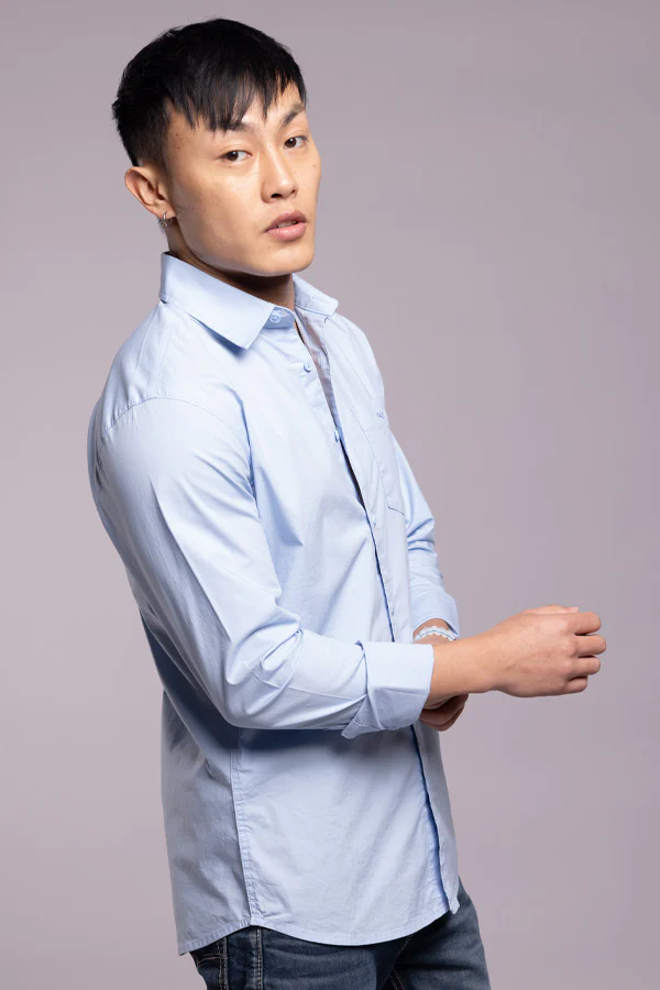 Sky Blue Full Sleeves Solid Shirt - Image 5