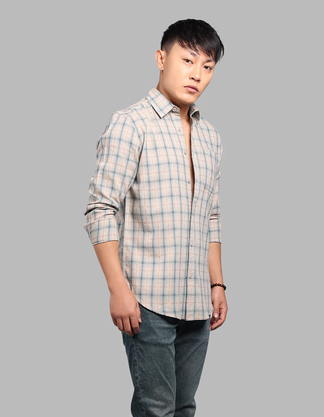 Teal Beige Full Sleeve Check Shirt - Image 4