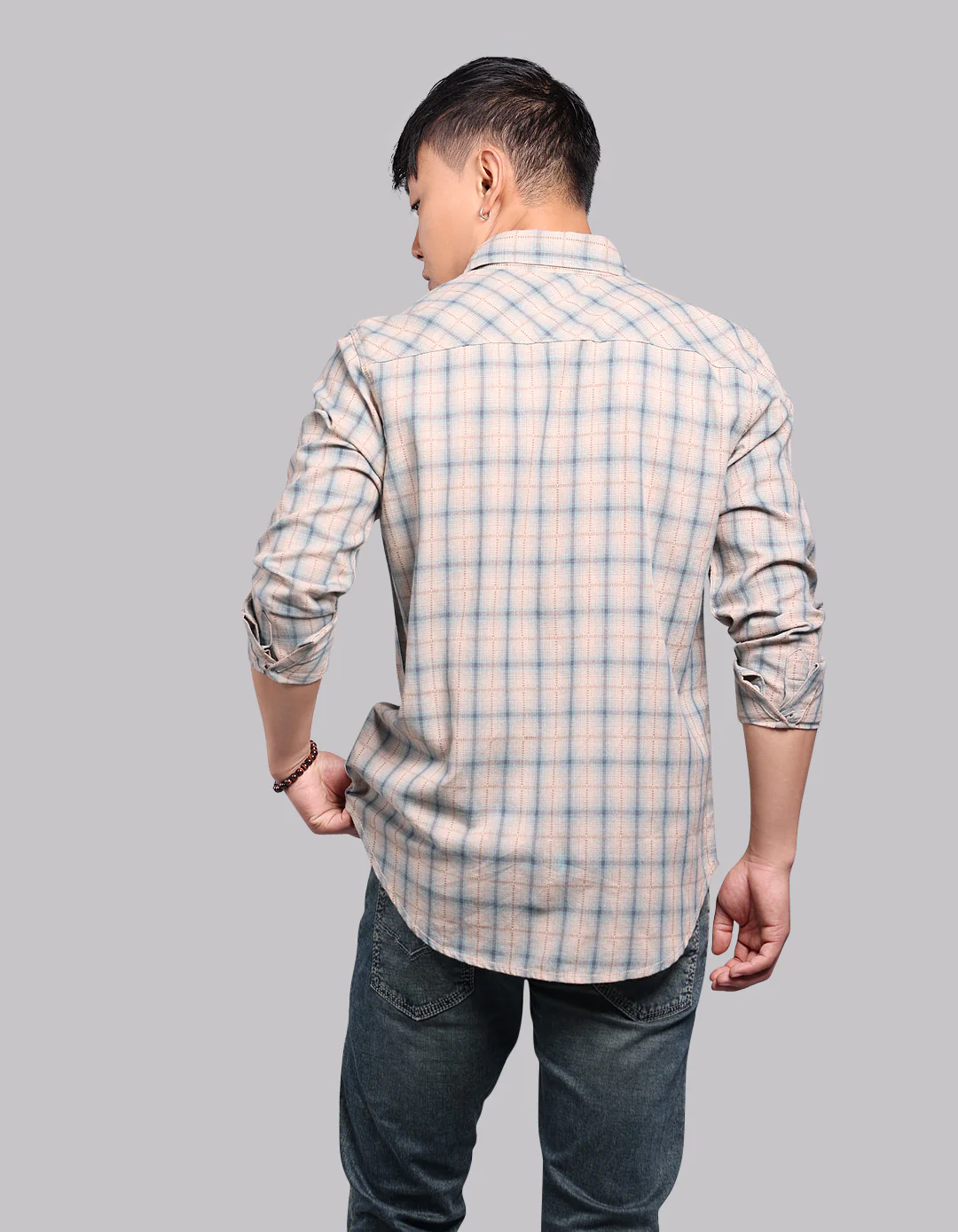 Teal Beige Full Sleeve Check Shirt - Image 5