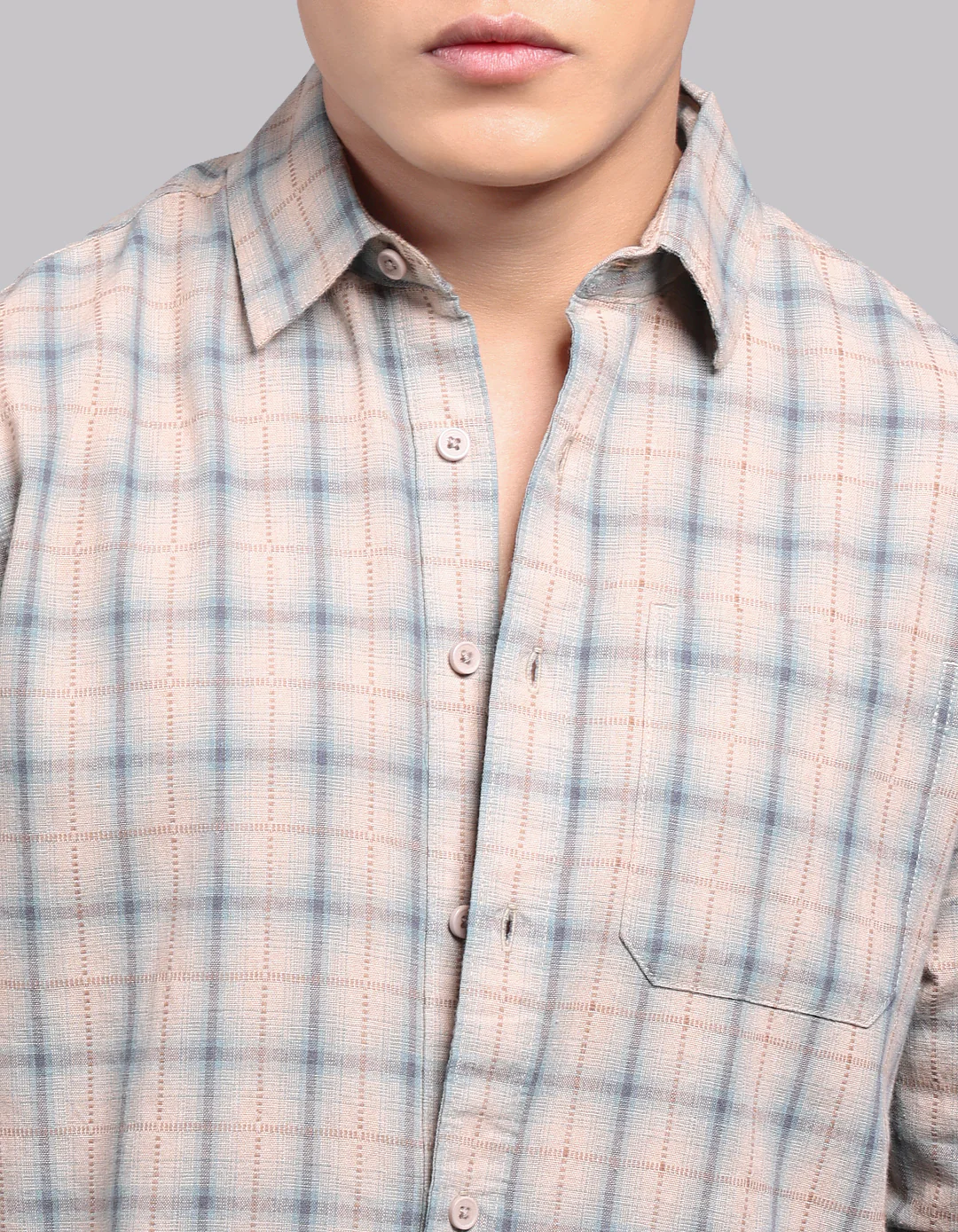 Teal Beige Full Sleeve Check Shirt - Image 6