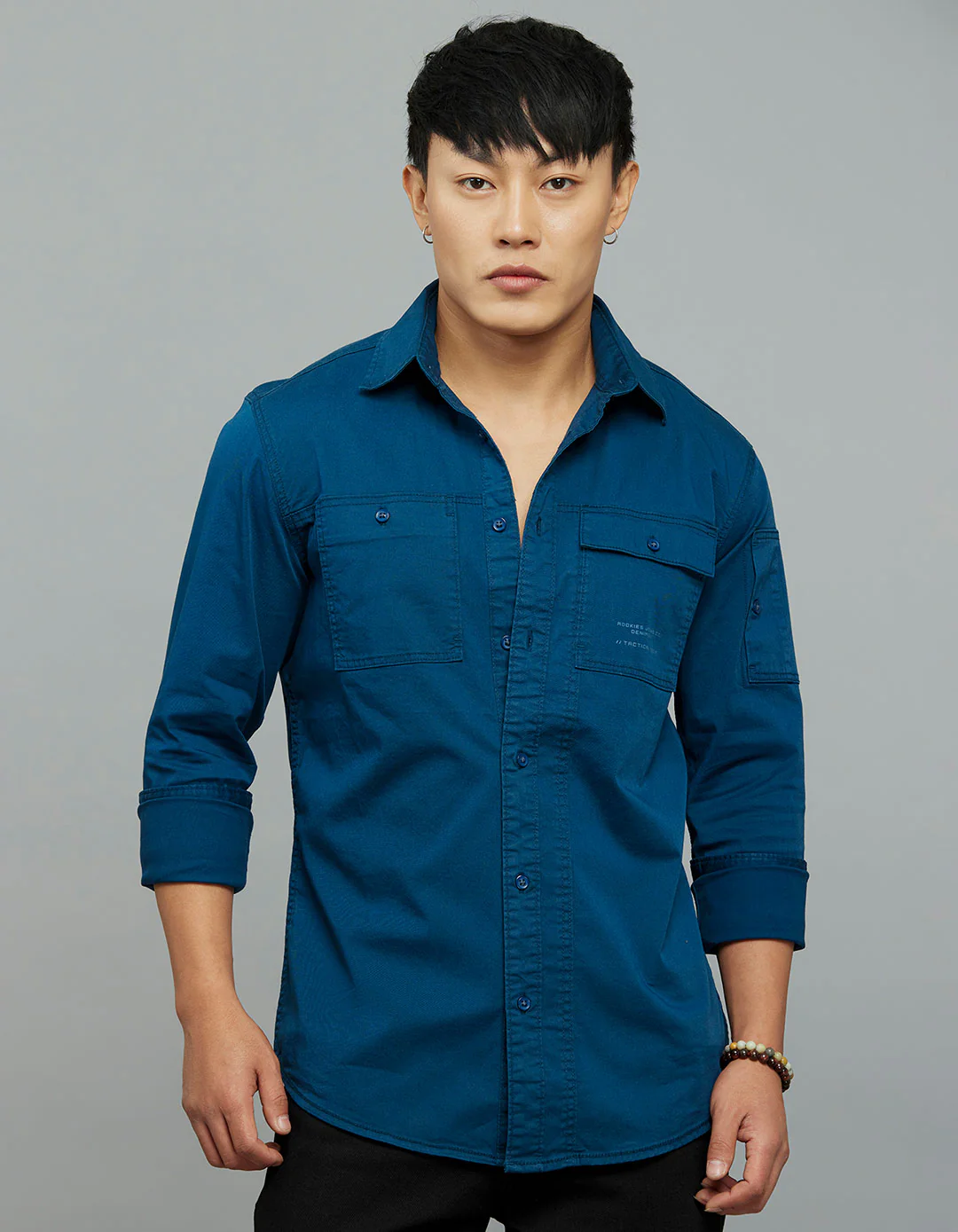 Titan Blue Full Sleeves Cargo Shirt