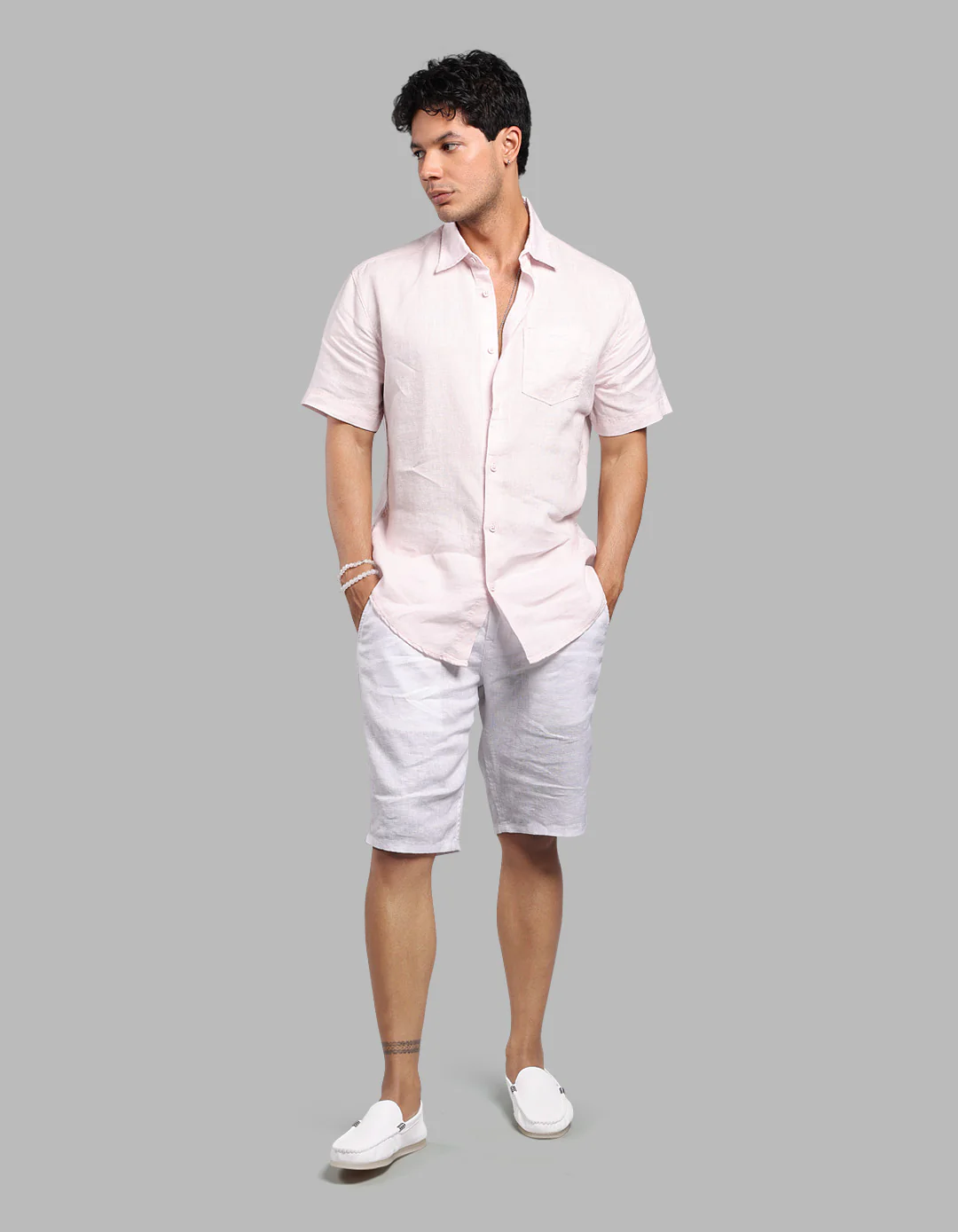 White 100% Linen Short - Image 3