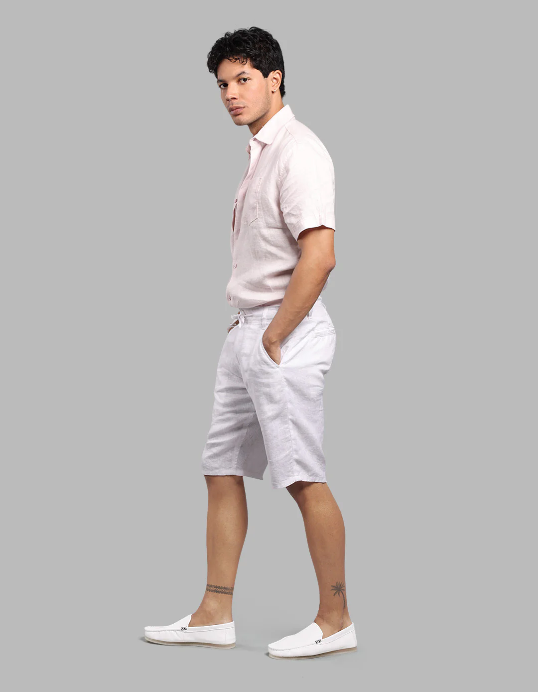 White 100% Linen Short - Image 4