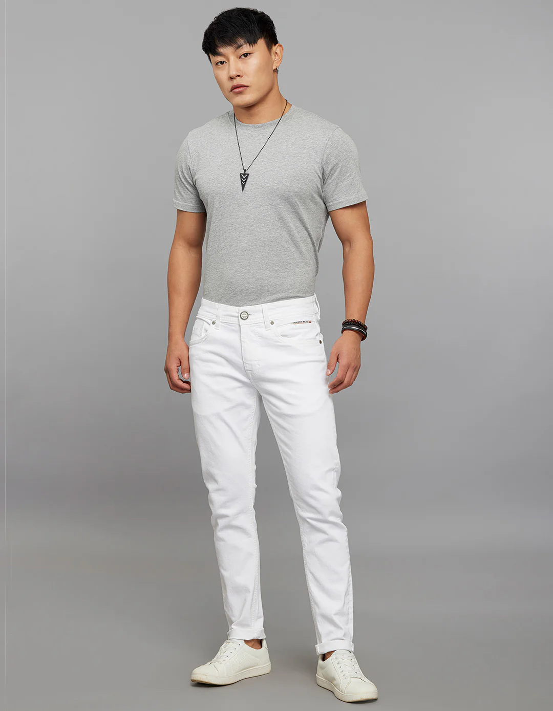 White 5 Pocket Low-Rise Tapered Ankle Length Stretch Jeans - Image 2