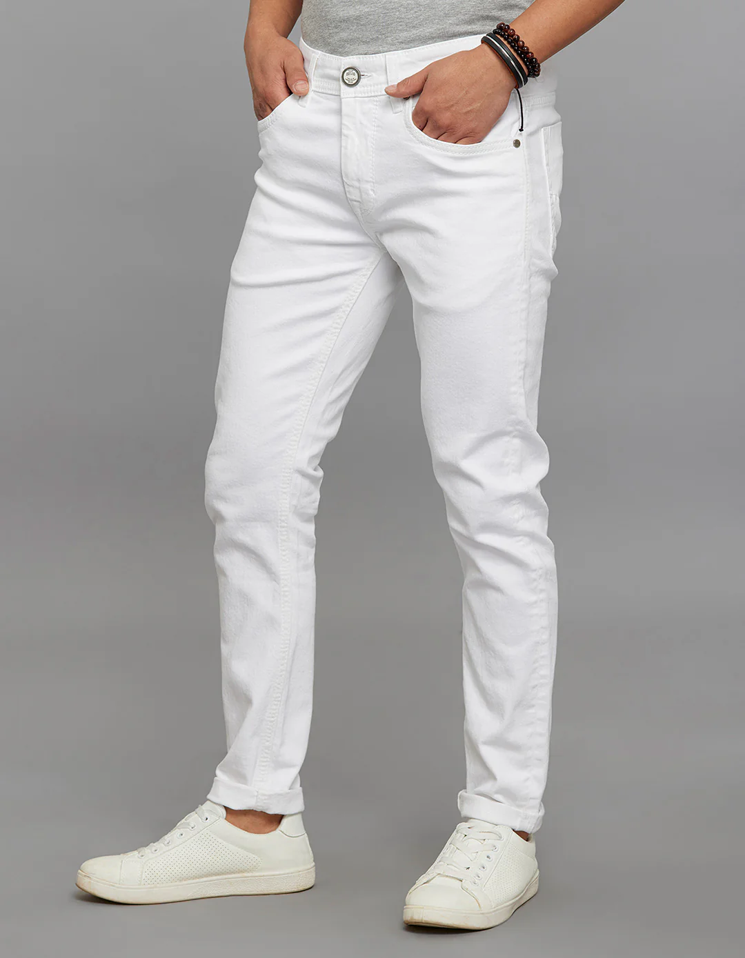 White 5 Pocket Low-Rise Tapered Ankle Length Stretch Jeans - Image 3