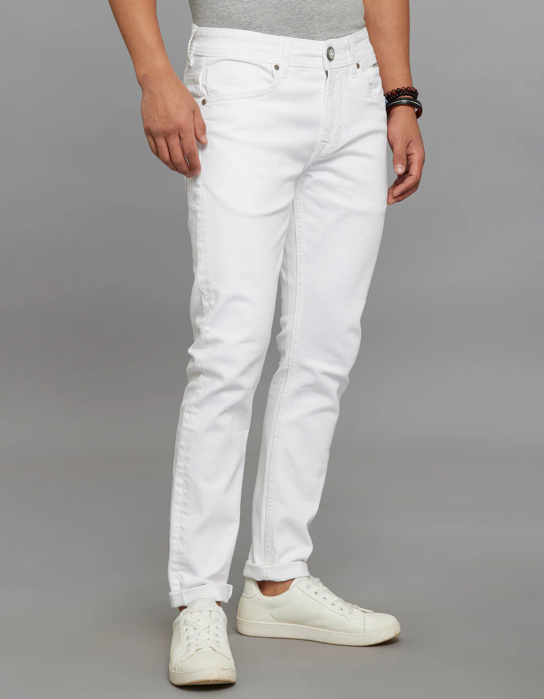 White 5 Pocket Low-Rise Tapered Ankle Length Stretch Jeans - Image 4