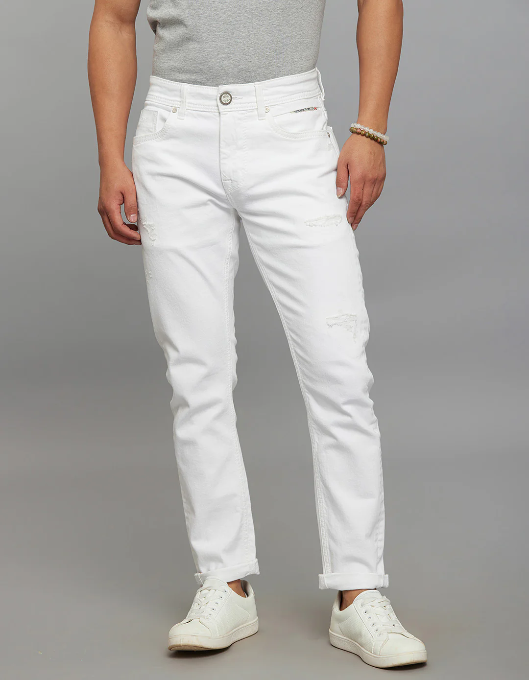 White 5 Pocket Low-Rise Tapered Ankle Length Stretch Jeans