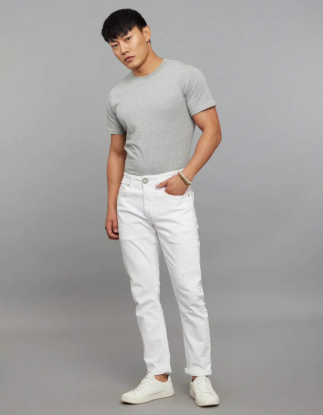 White 5 Pocket Low-Rise Tapered Ankle Length Stretch Jeans - Image 2