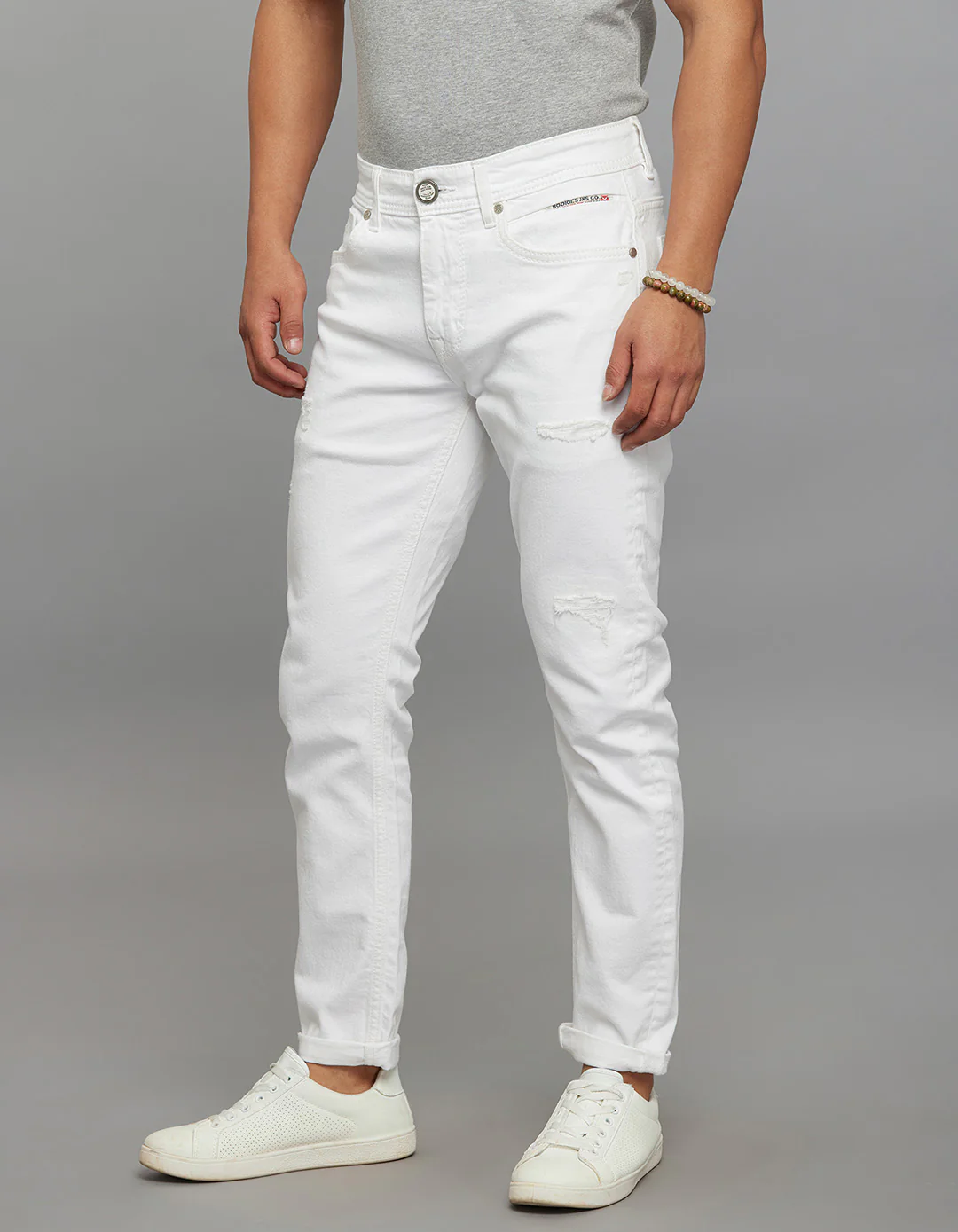 White 5 Pocket Low-Rise Tapered Ankle Length Stretch Jeans - Image 3