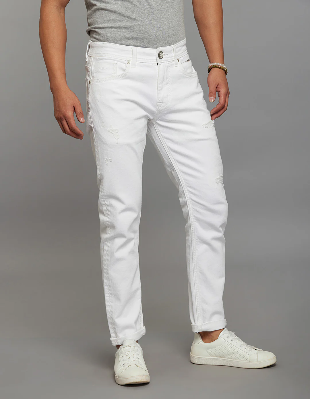 White 5 Pocket Low-Rise Tapered Ankle Length Stretch Jeans - Image 4