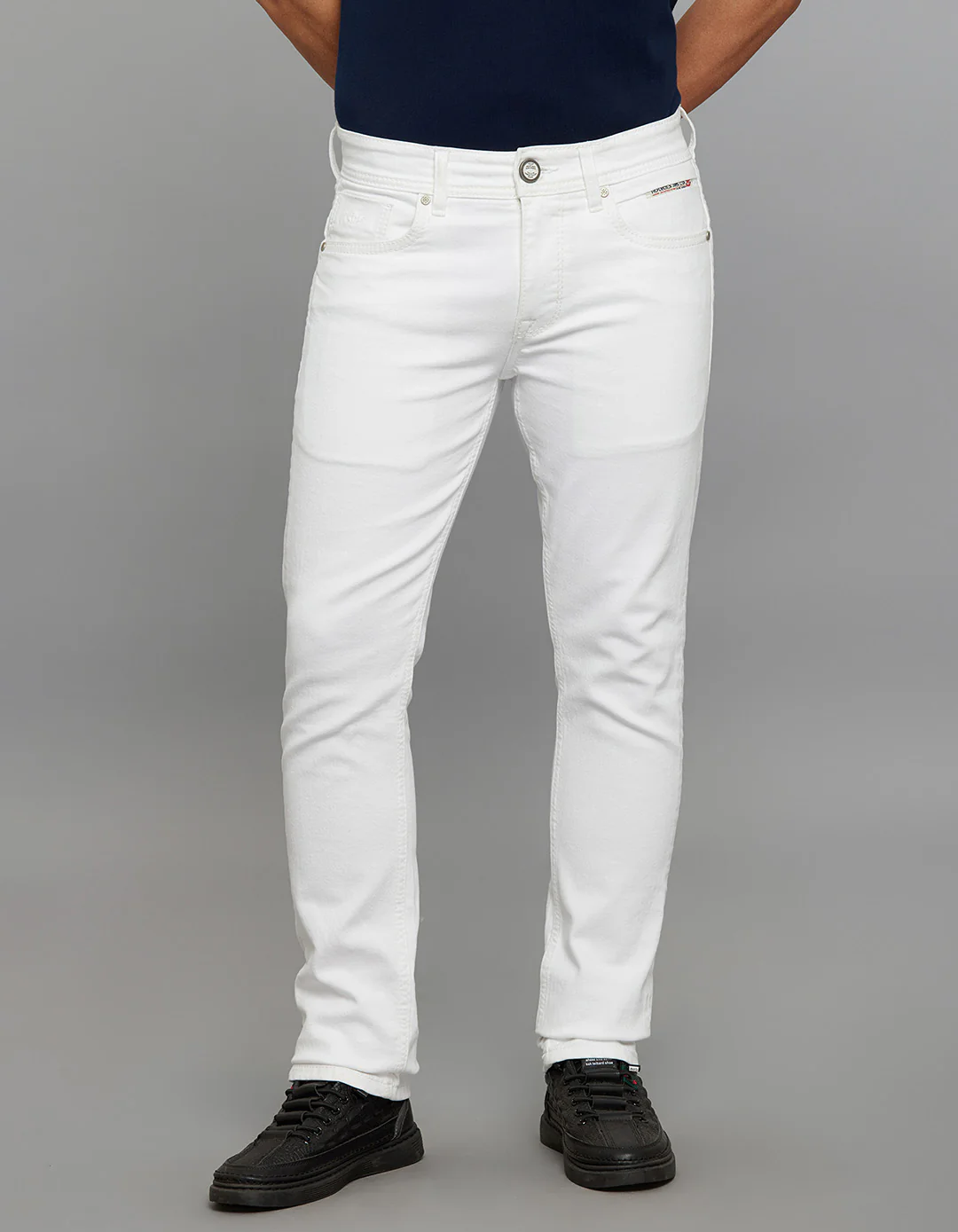 White 5 Pocket Mid-Rise Slim Straight Fit Stretch Jeans
