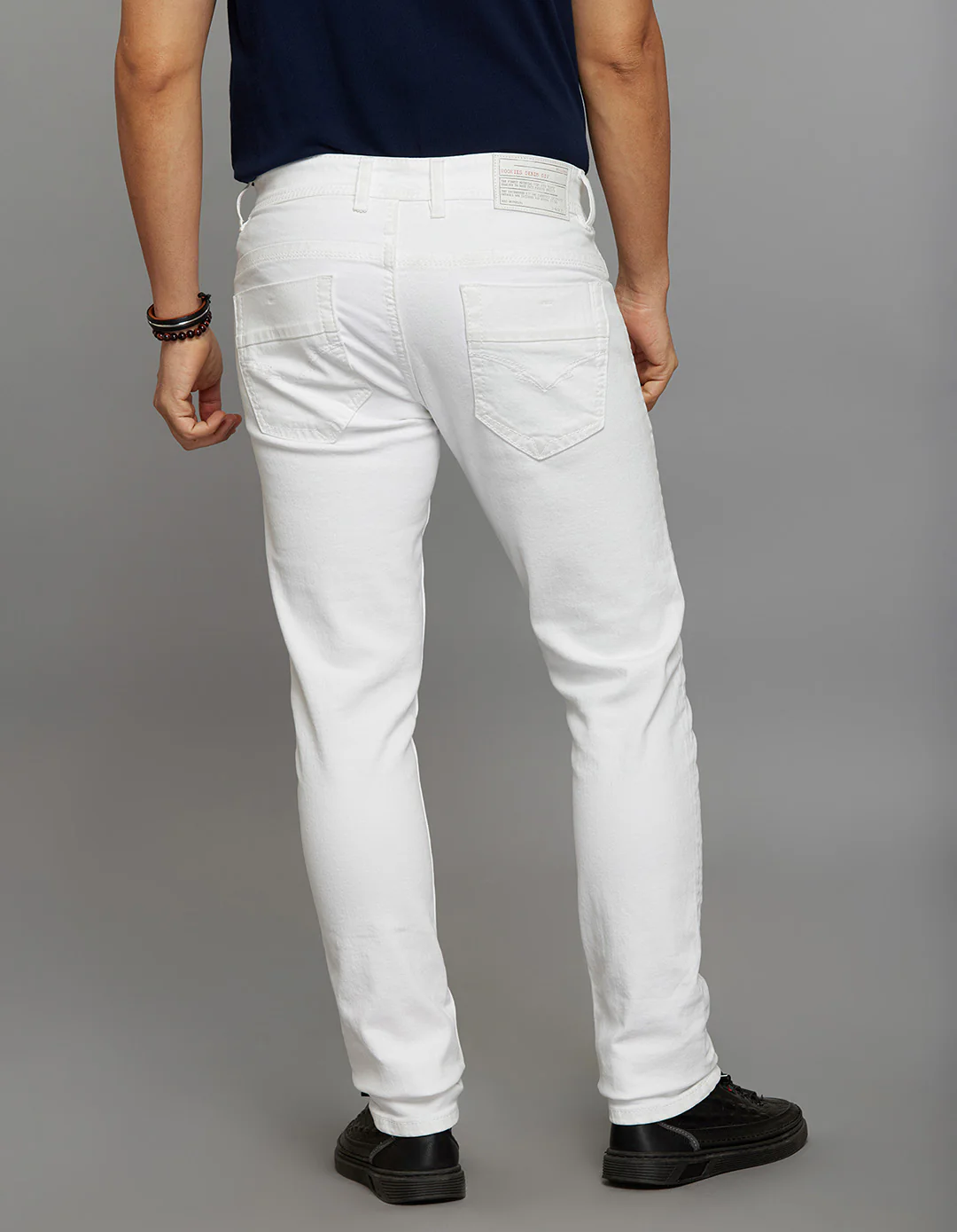 White 5 Pocket Mid-Rise Slim Straight Fit Stretch Jeans - Image 5