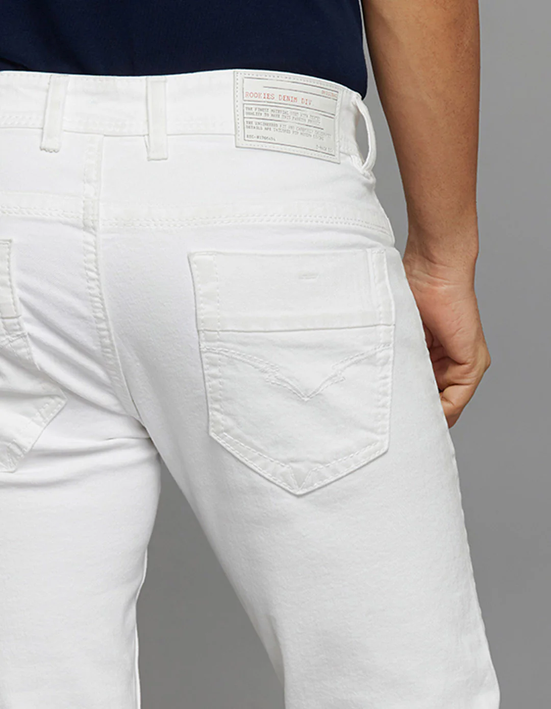 White 5 Pocket Mid-Rise Slim Straight Fit Stretch Jeans - Image 6