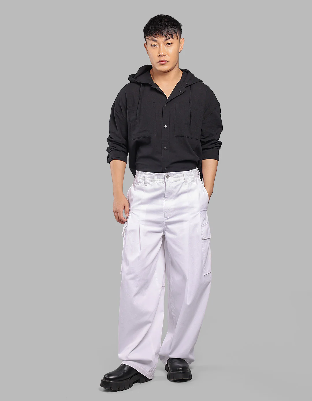 White Balloon Fit Stretch Cargo Pants - Image 3