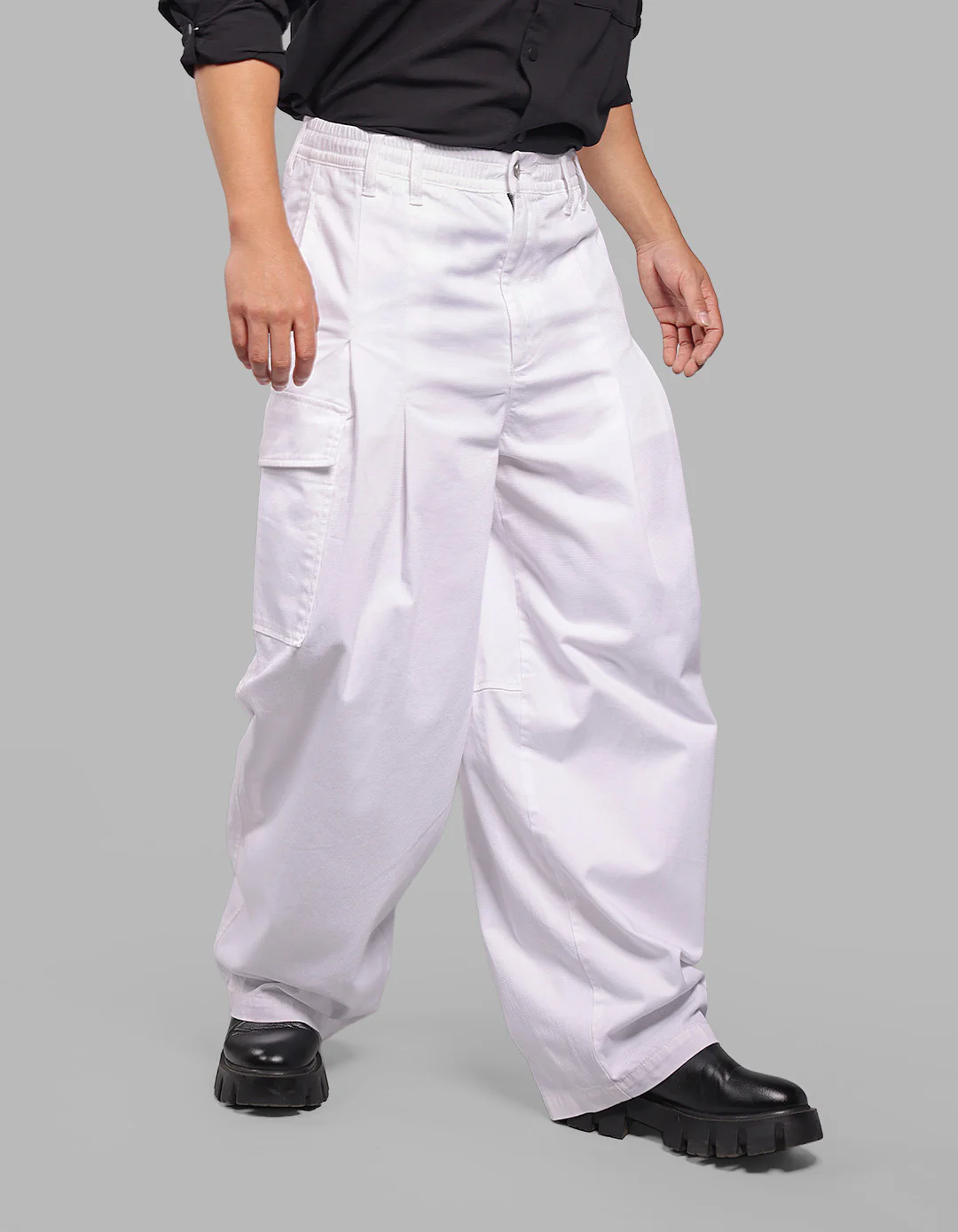 White Balloon Fit Stretch Cargo Pants - Image 5