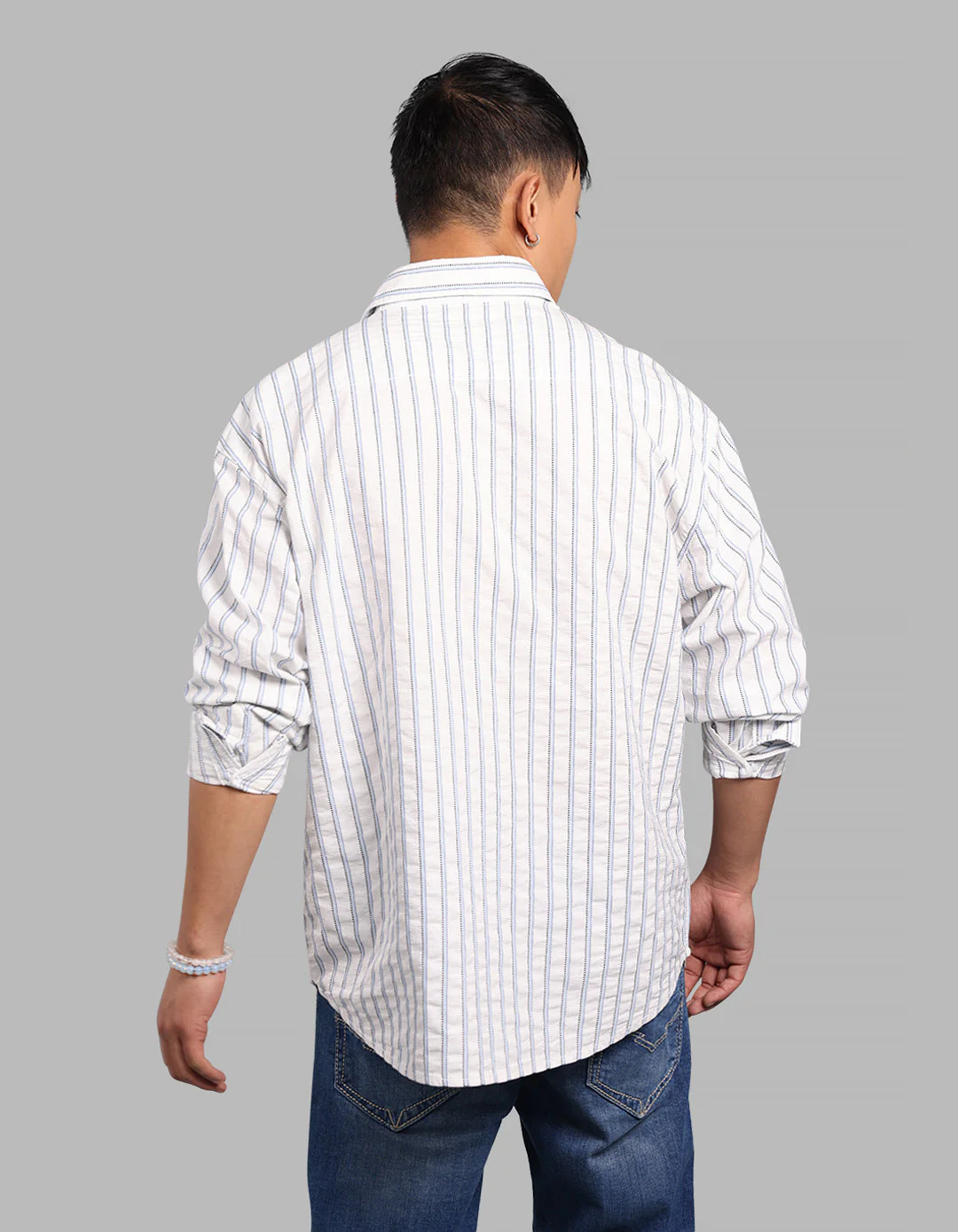 White Blue 100% Cotton Full Sleeve Stripe Shirt - Image 5