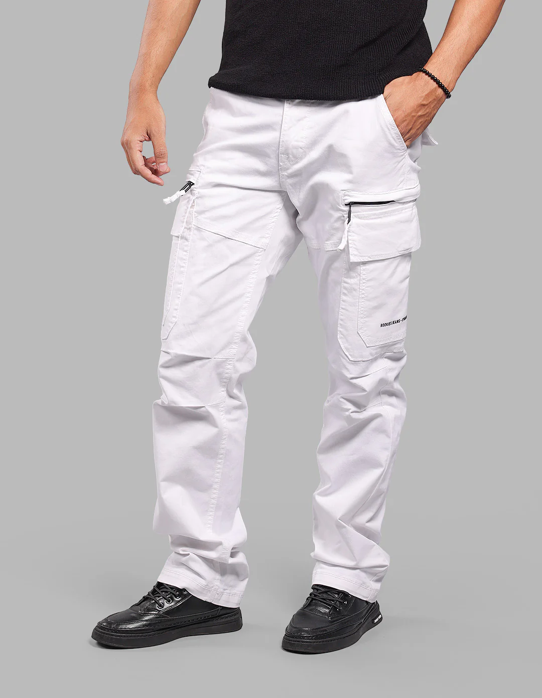 White Comfort Straight Fit Stretch Cargo Pants - Image 3