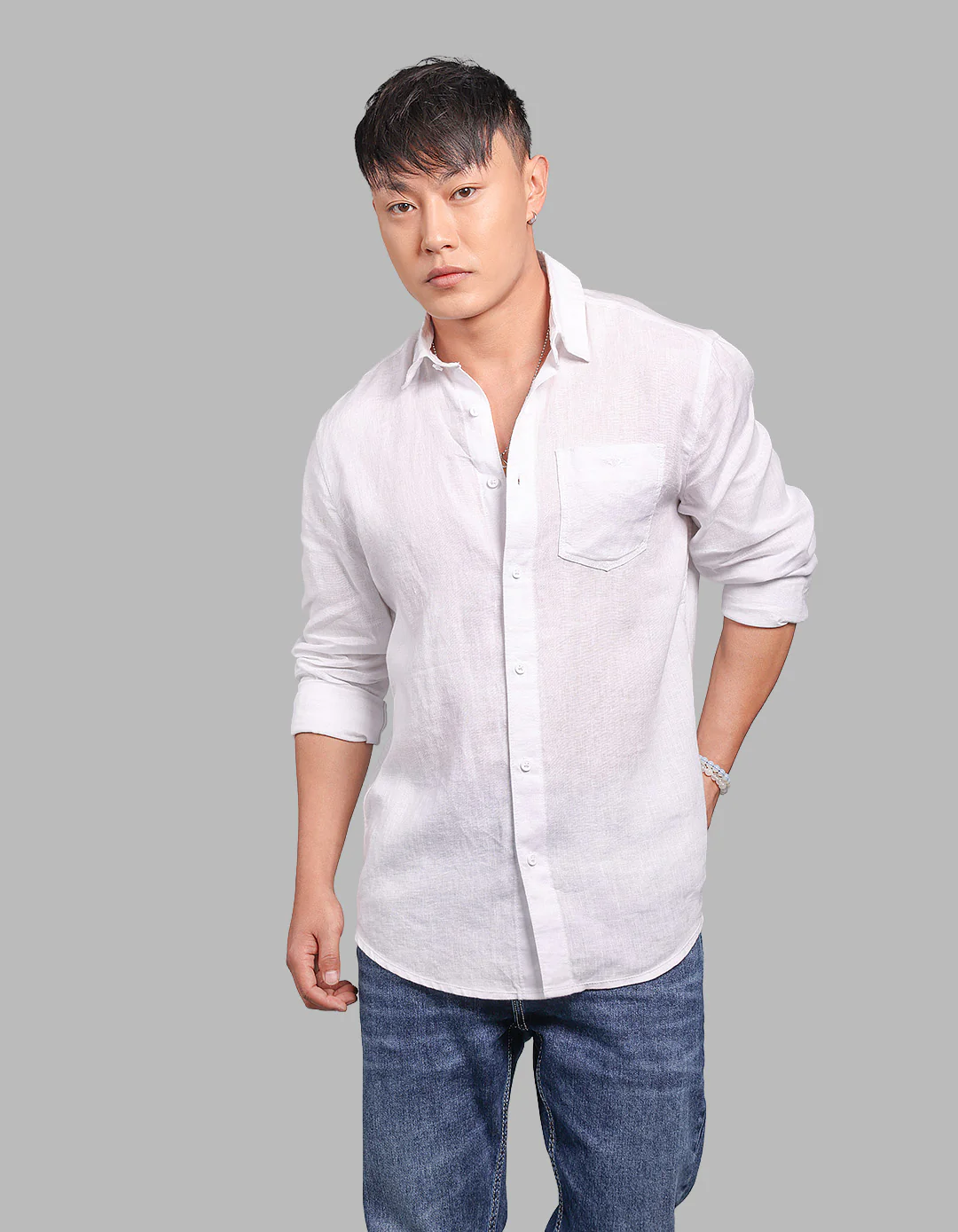 White Full Sleeve 100% Linen Shirt