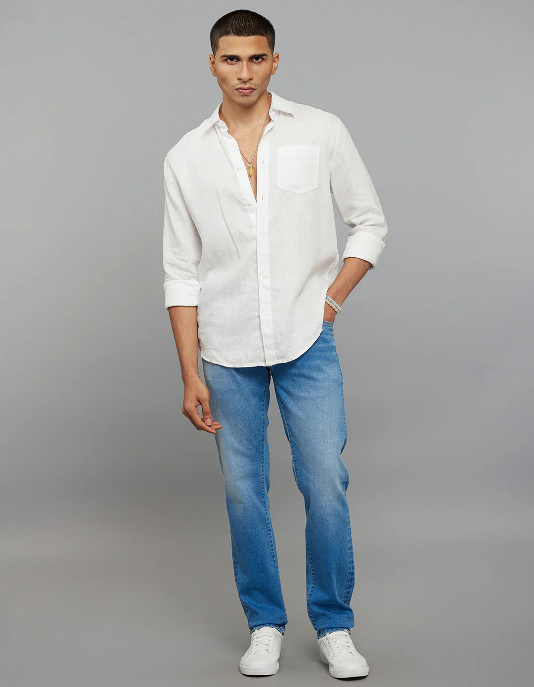 White Full Sleeves Linen Blend Shirt - Image 2