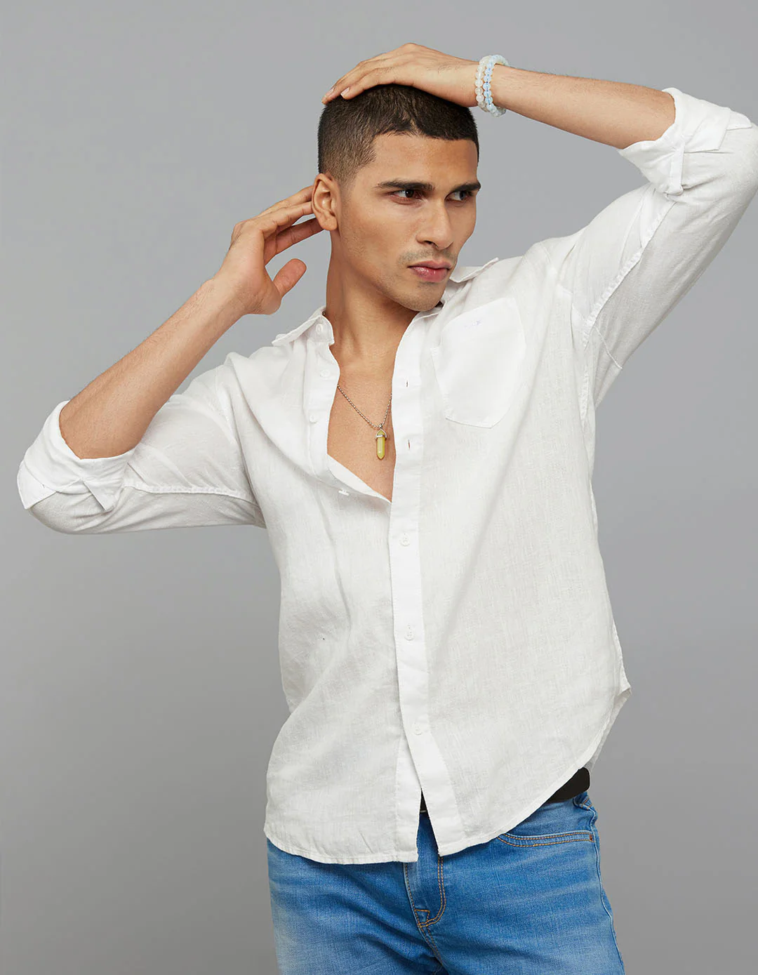 White Full Sleeves Linen Blend Shirt - Image 3