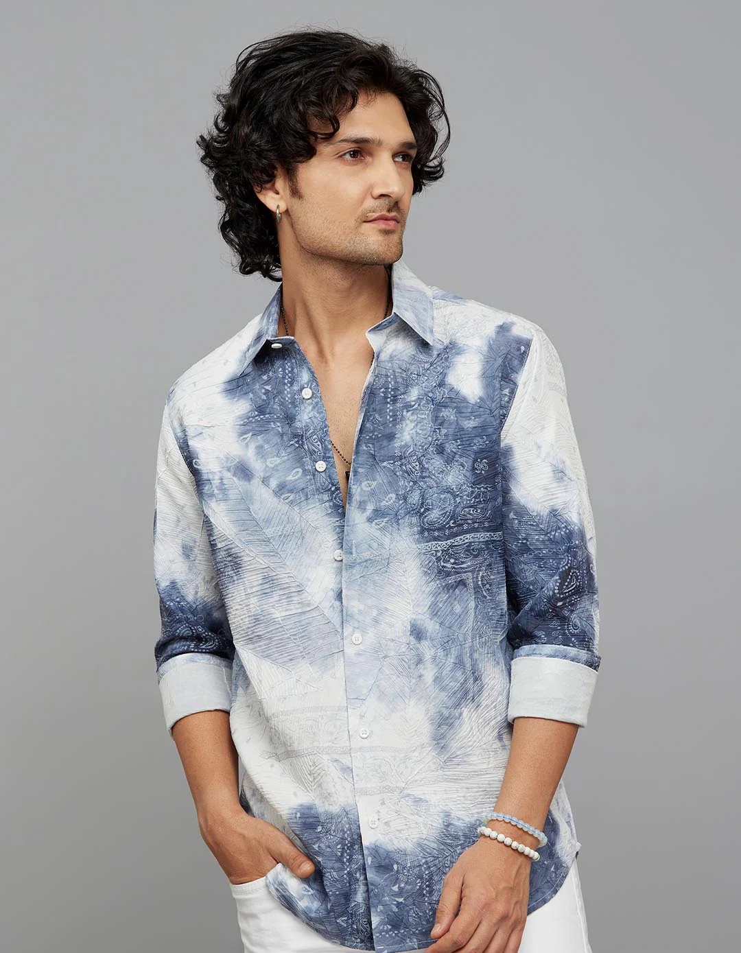 White Full Sleeves Printed Shirt