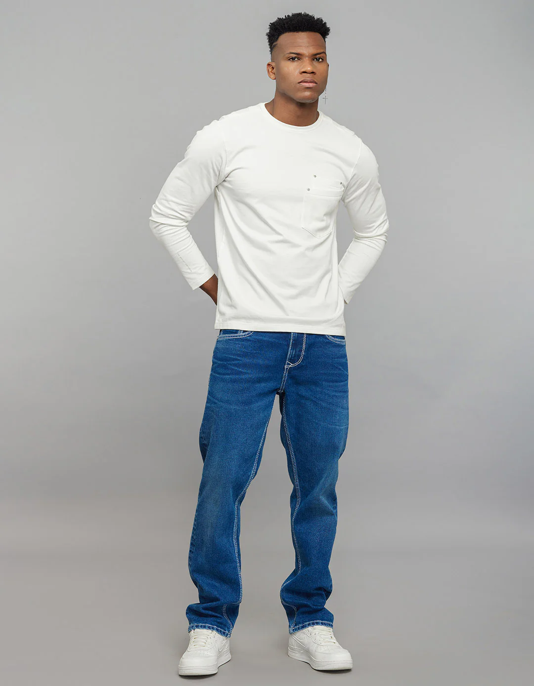 White Full Sleeves Round Neck Tee - Image 5