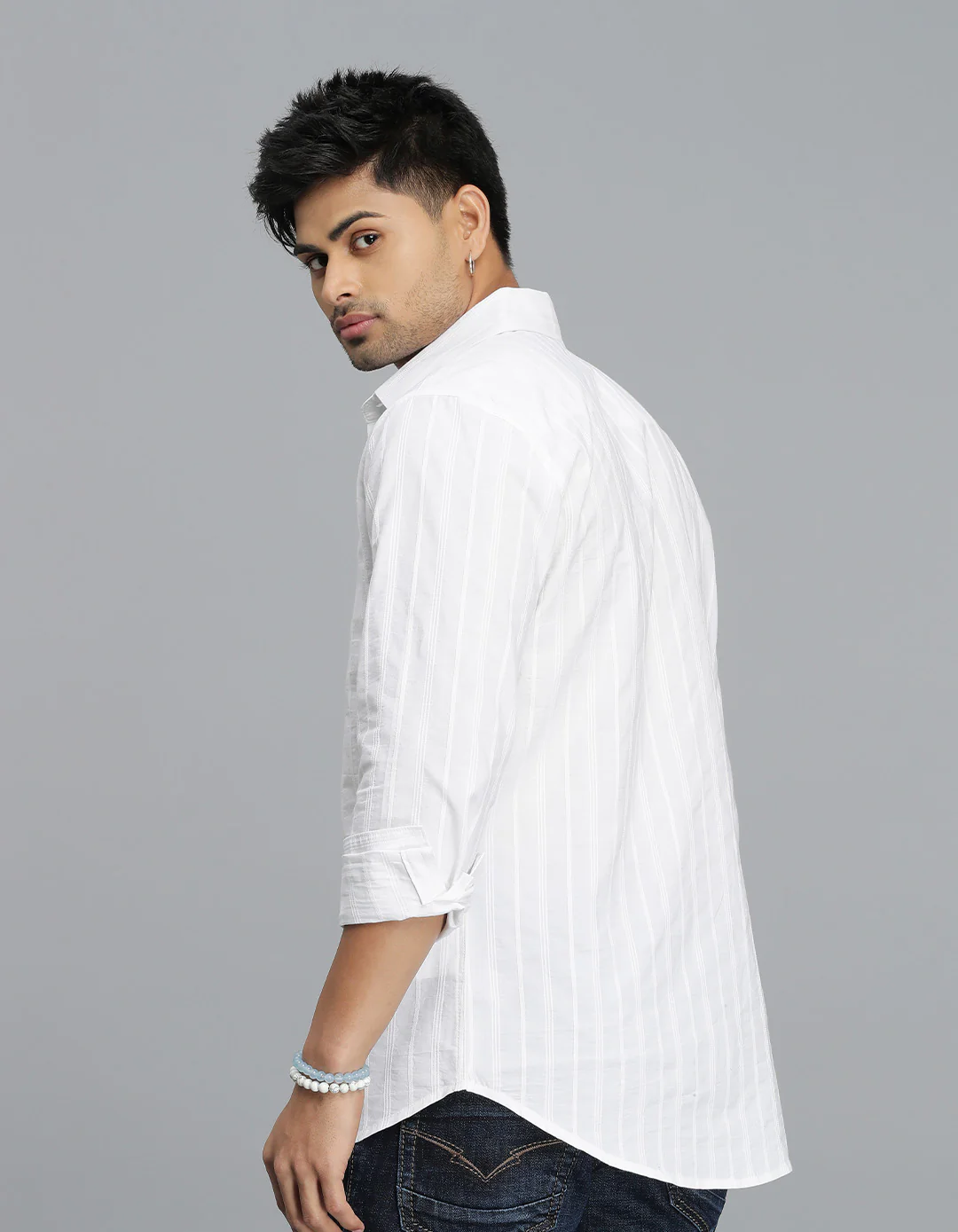 White Full Sleeves Stripe Shirt - Image 2