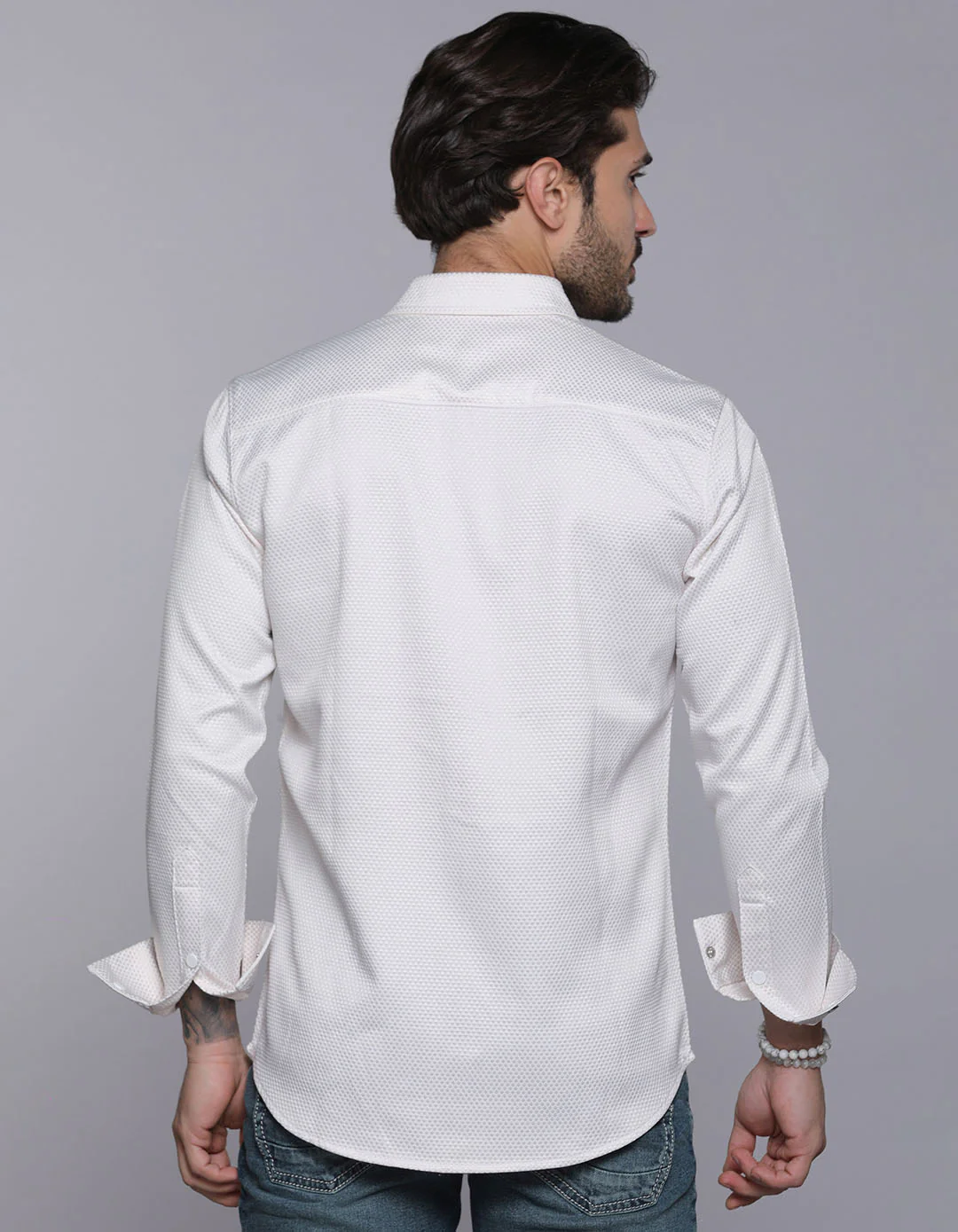 White Full Sleeves Textured Waffle Shirt - Image 5