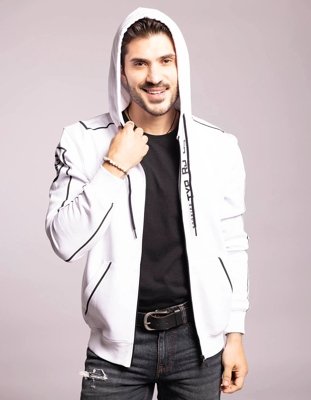 White Full Sleeves Zipper Hoodie - Image 3