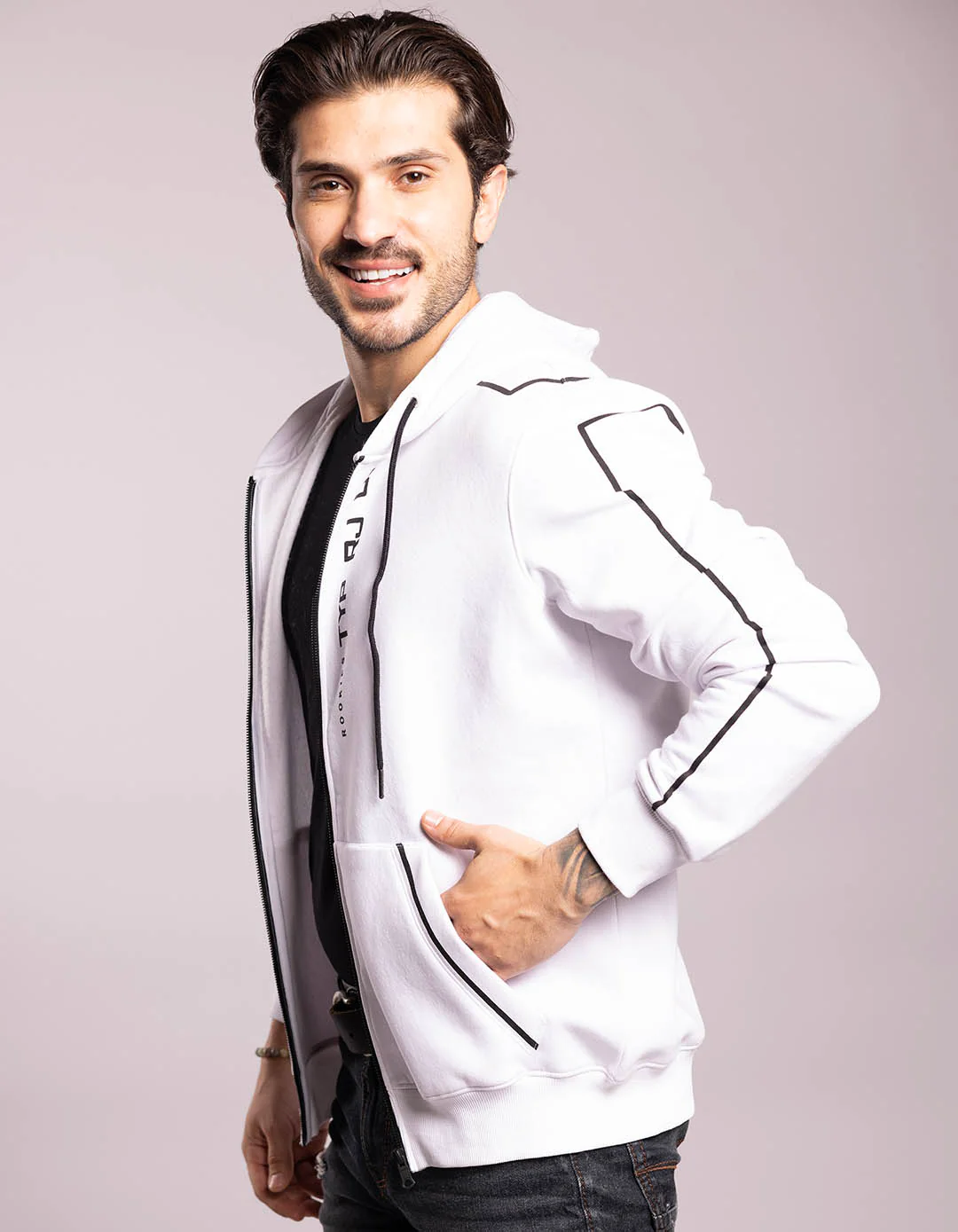 White Full Sleeves Zipper Hoodie - Image 4