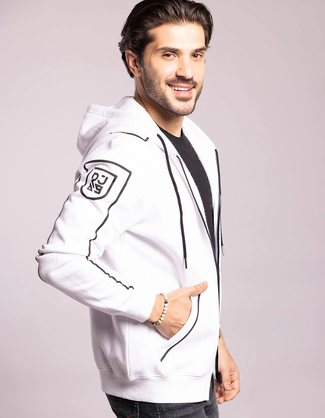 White Full Sleeves Zipper Hoodie - Image 5