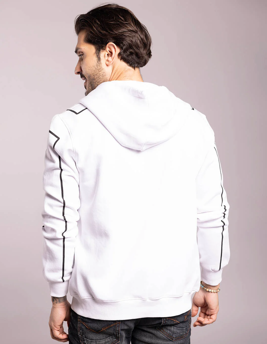 White Full Sleeves Zipper Hoodie - Image 7