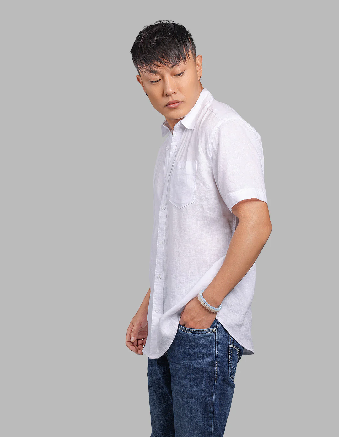 White Half Sleeve 100% Linen Shirt - Image 3
