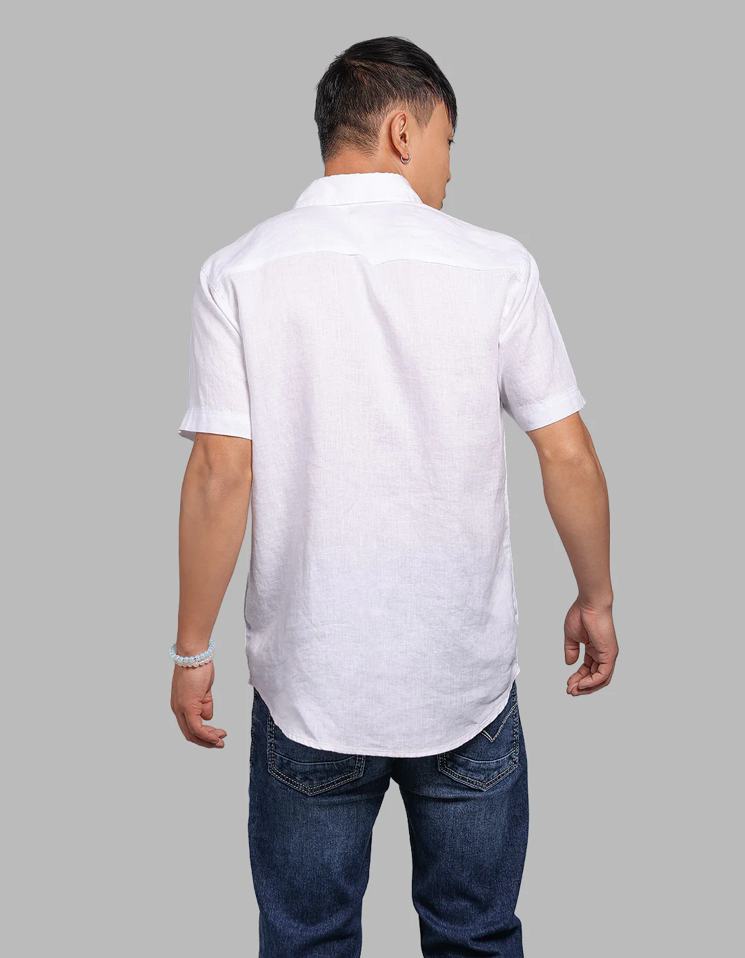 White Half Sleeve 100% Linen Shirt - Image 5