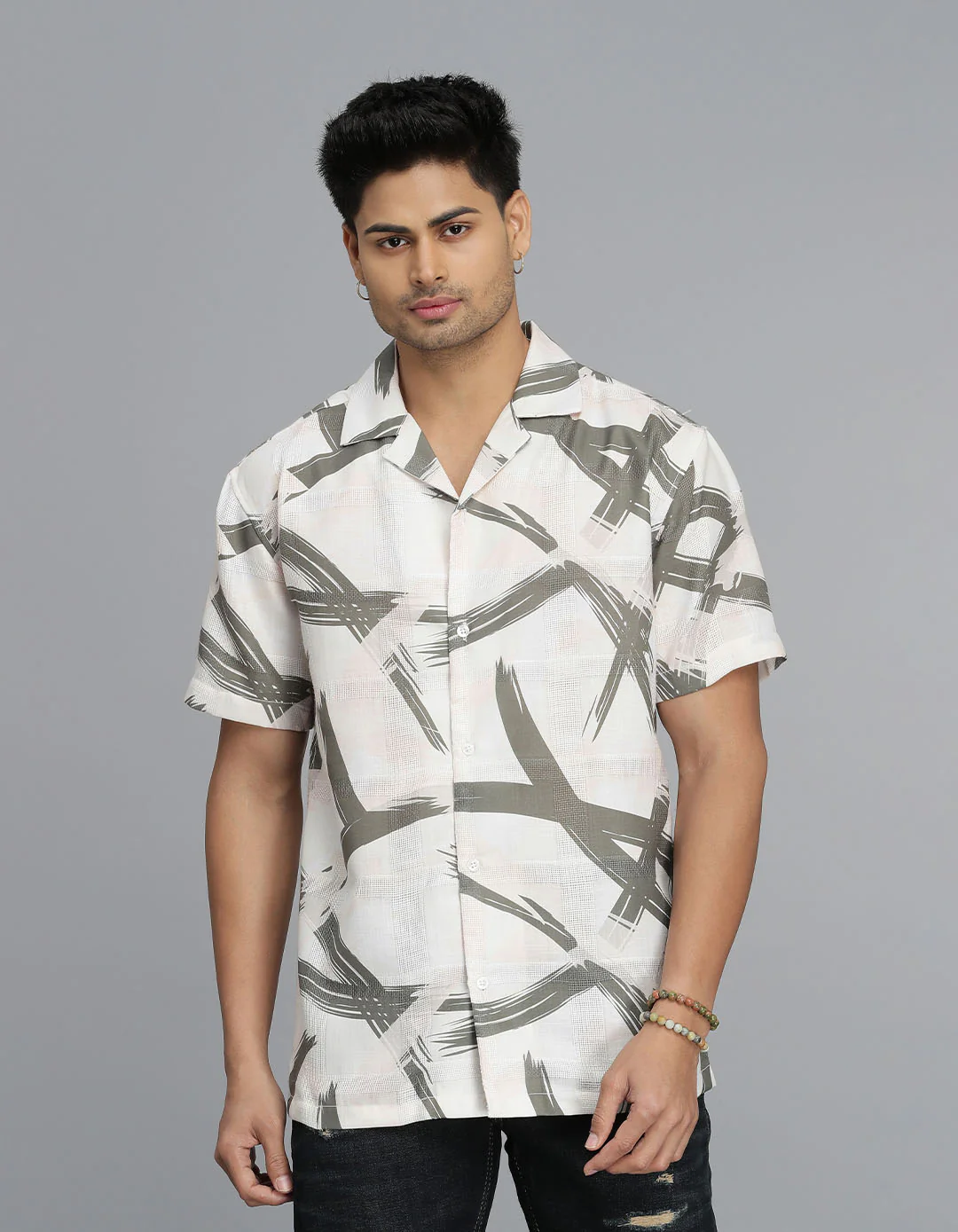 WHITE HALF SLEEVE PRINTED SHIRT