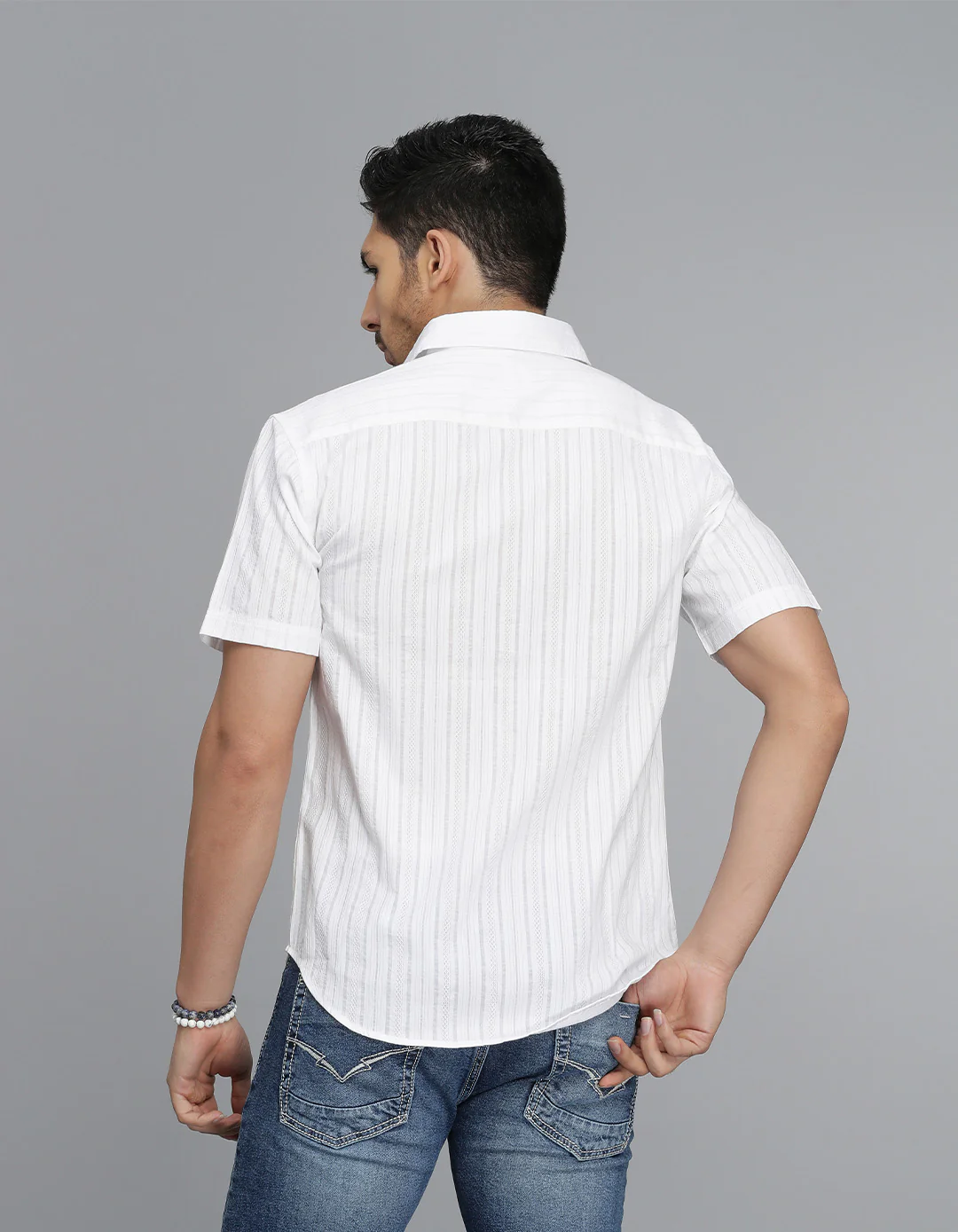 WHITE 100% Cotton Half Sleeve STRIPE SHIRT - Image 4