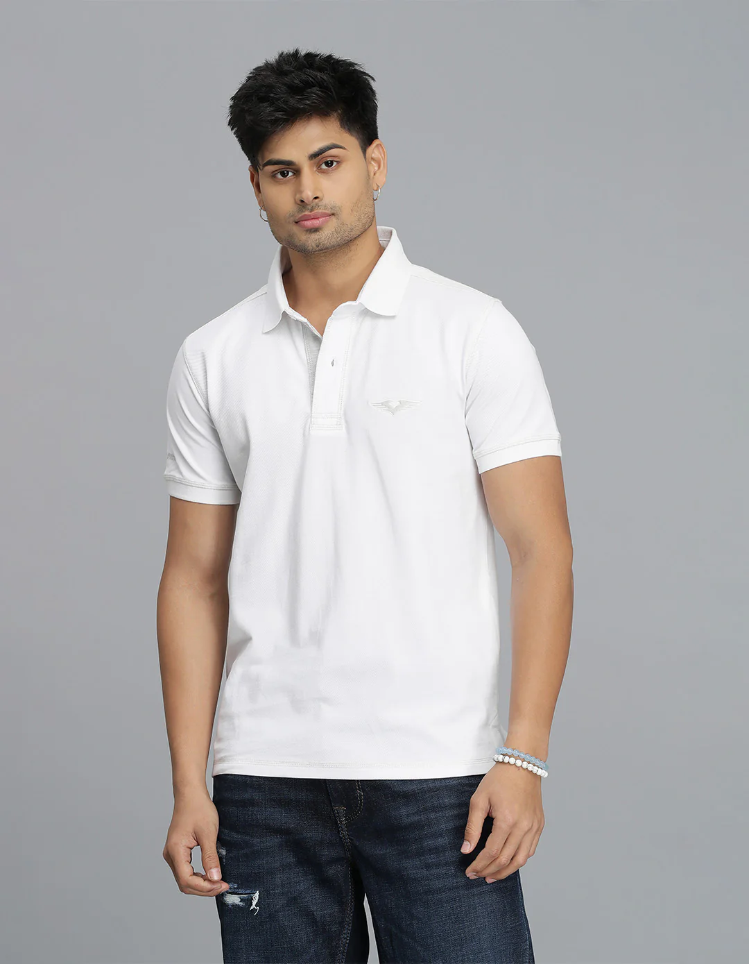 White Half Sleeves Pique Polo Tee