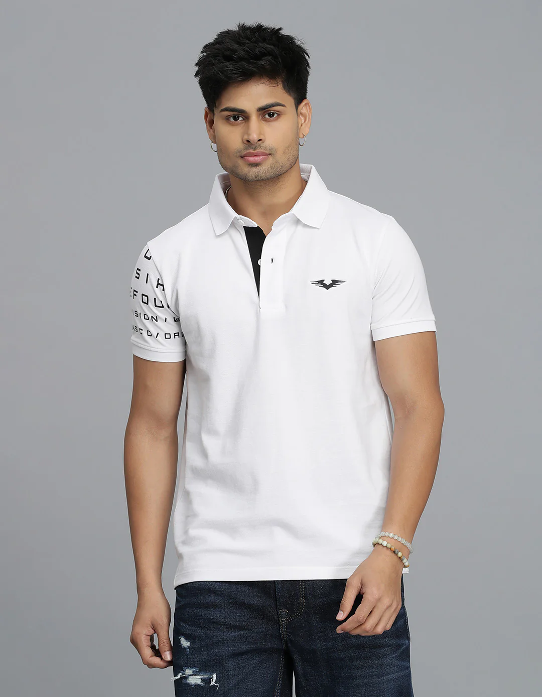 White Half Sleeves Pique Polo Tee