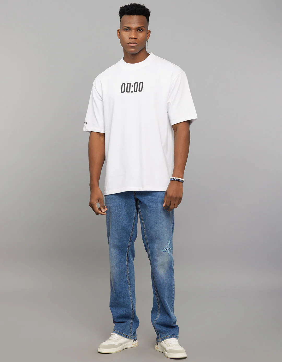 White Half Sleeves Round Neck Oversized Tee - Image 3
