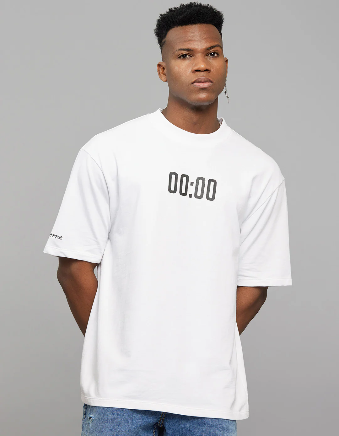 White Half Sleeves Round Neck Oversized Tee - Image 4