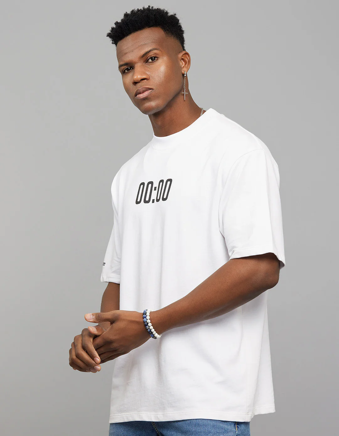 White Half Sleeves Round Neck Oversized Tee - Image 5