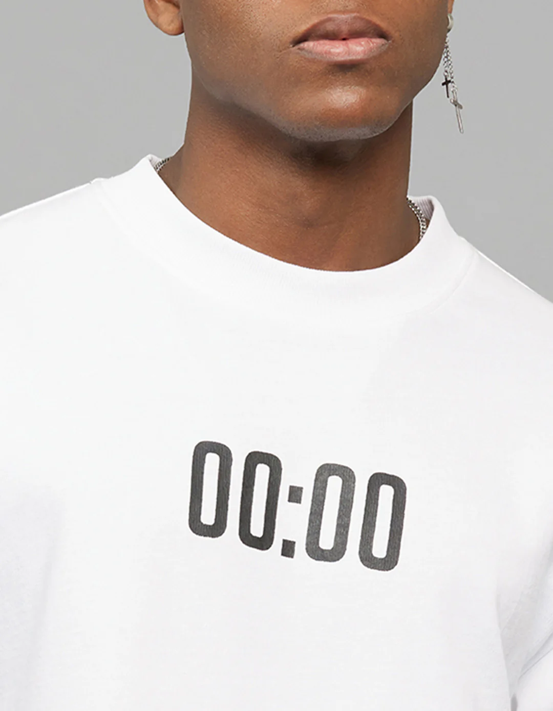 White Half Sleeves Round Neck Oversized Tee - Image 6