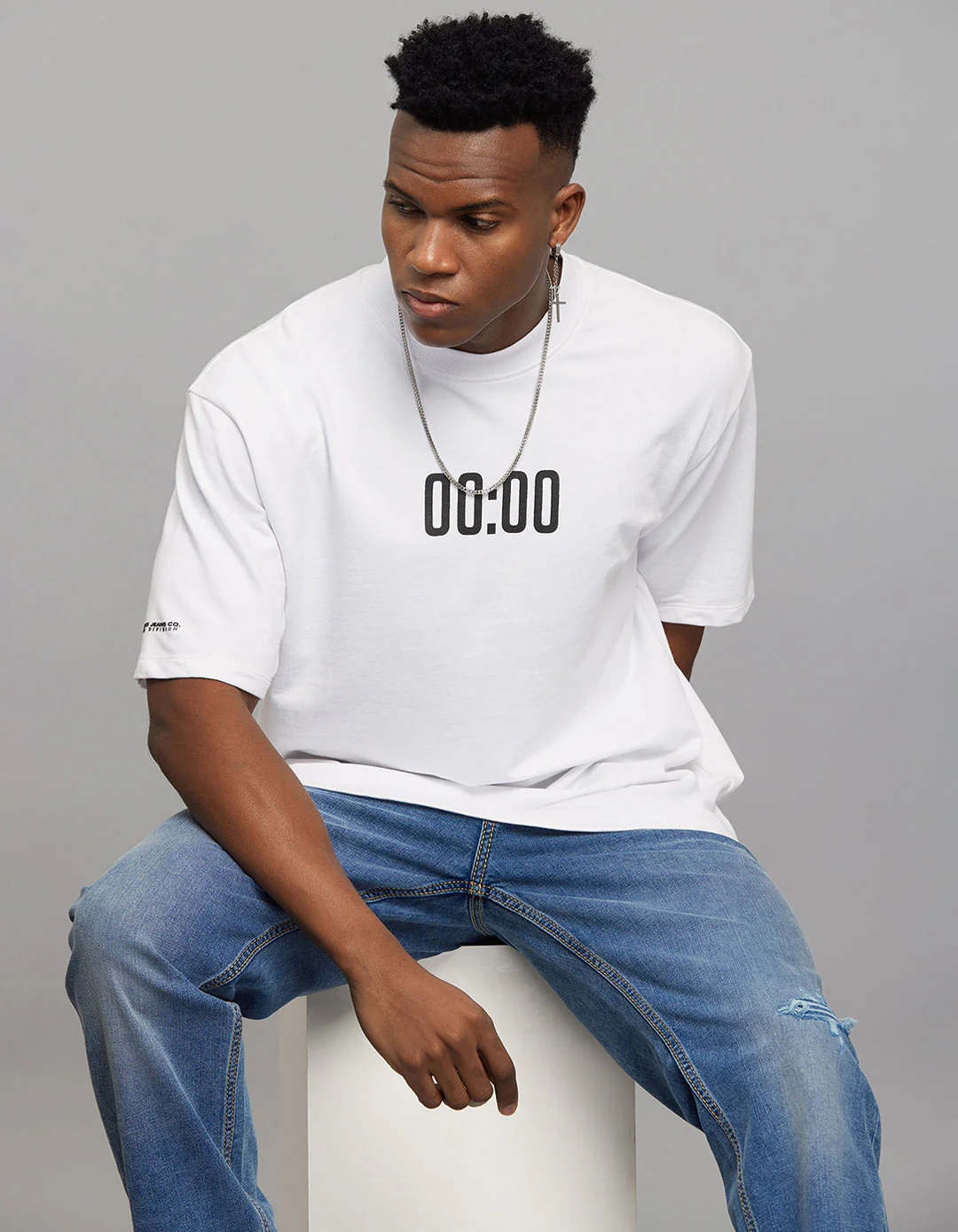 White Half Sleeves Round Neck Oversized Tee - Image 8