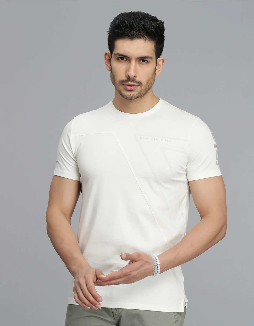 White Half Sleeves Round Neck Tee - Image 3